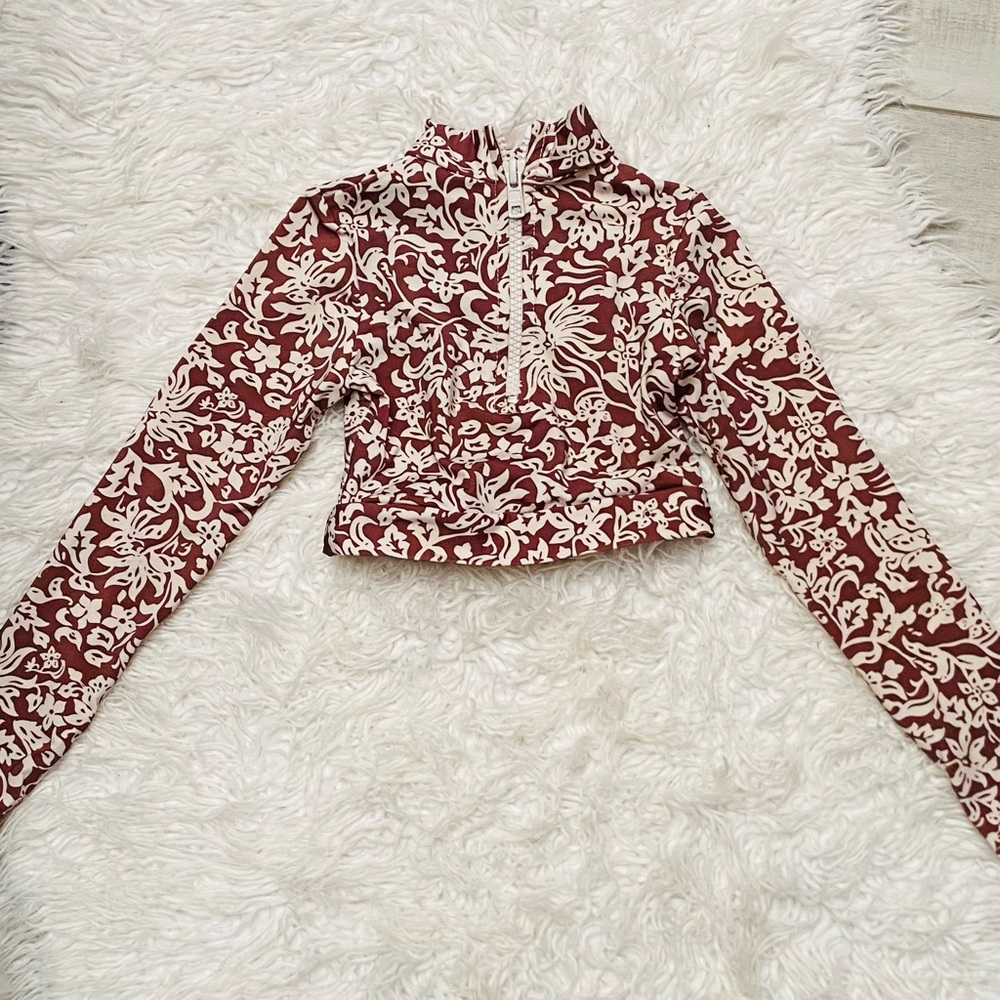 Acacia Swimwear Kids Floral Long-Sleeve Rashguard - Brown & Cream